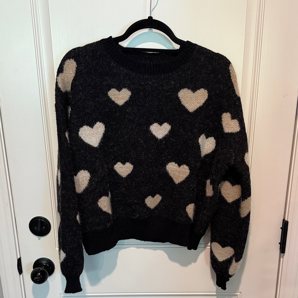 SHEIN Black Sweater with Cream Heart Design